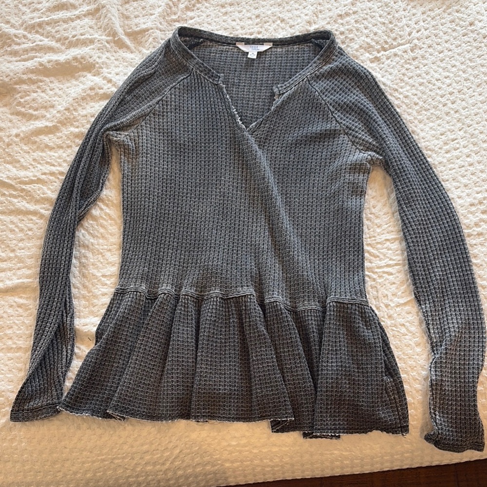 Gray Waffle Knit Peplum Top